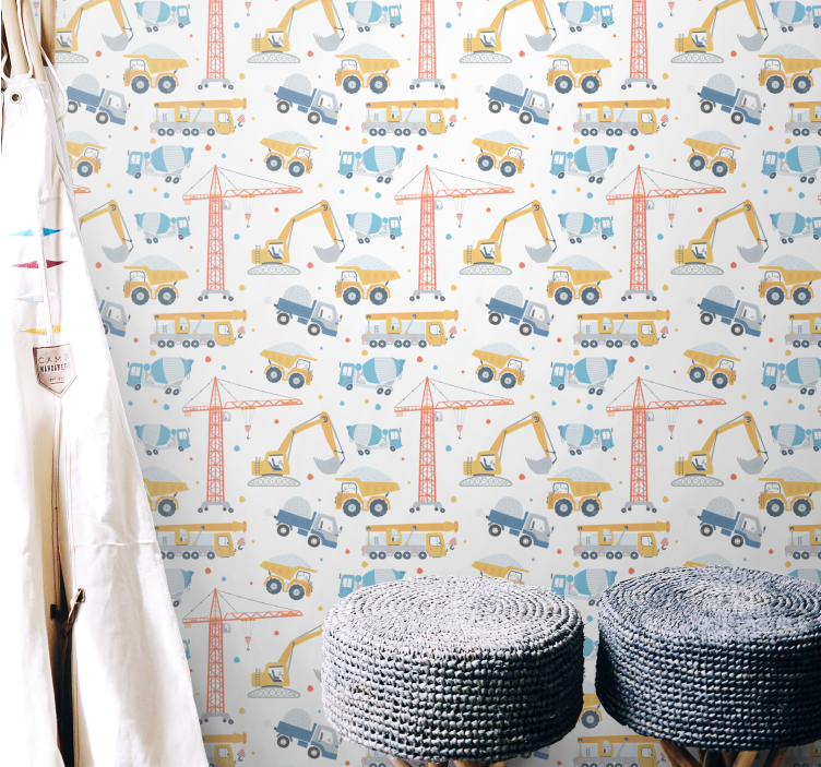 Pasztell színű építőipari járművek tapéta - TenStickers