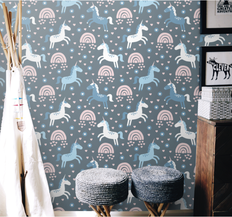 Pasztell szivárványok és egyszarvúak művészeti tapéta - TenStickers
