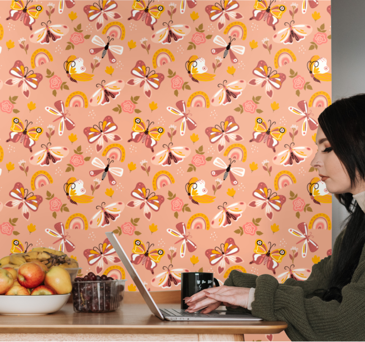 Pillangó flóra minta Tapéta pillangó - TenStickers