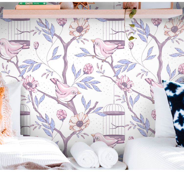 Romantikus ágak madarak fa tapéta - TenStickers