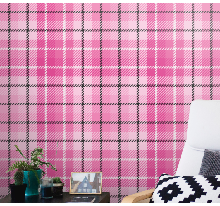Rózsaszín tartan minta Tapéta Négyzet alakú tapéta - TenStickers