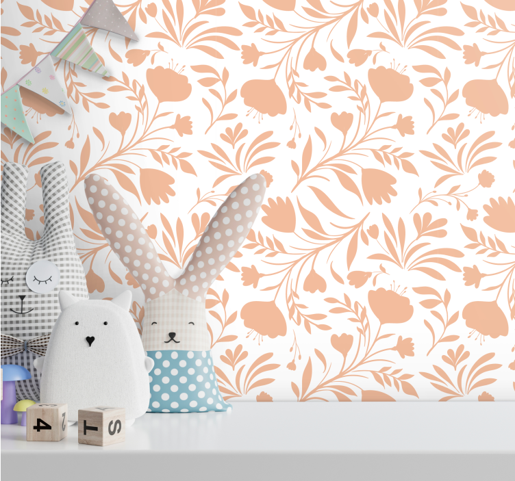 Rózsaszín vintage levelek mintás levél tapéta - TenStickers