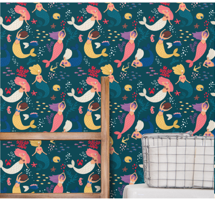 Sötétkék sellő mintás absztrakt tapéta - TenStickers