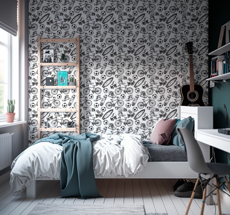 Sport doodles vintage tapéta - TenStickers