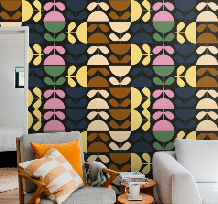 Stilizált levélminták Tapéta Virágdíszes - TenStickers