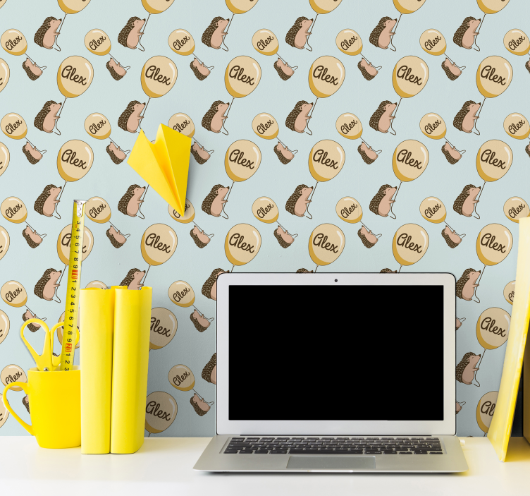 Sün léggömbökkel és névvel Gyerekszoba tapéta - TenStickers