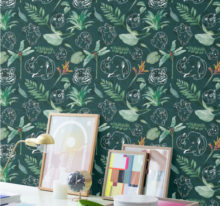 Színes dzsungel állatok és fák tapéta - TenStickers