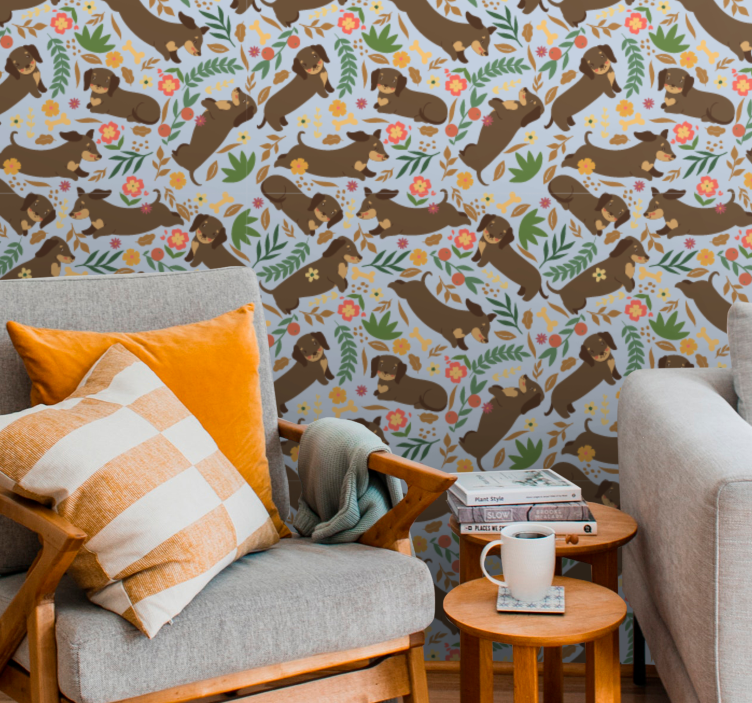 Tacskó és virágmintás természet tapéta - TenStickers