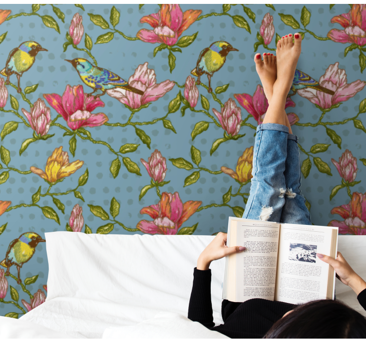 Tapéta Virágok egzotikus madarak - TenStickers