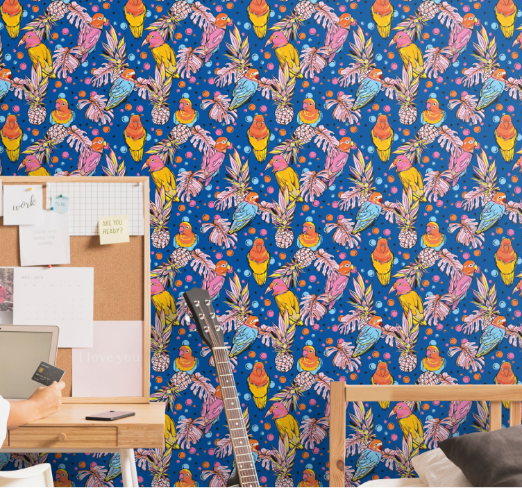 Trópusi papagáj oázis Tapéta Papagájok - TenStickers