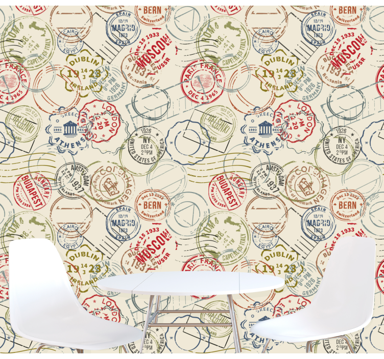 Utazási bélyeg kollázs Tapéta városi és országos háttérképek - TenStickers