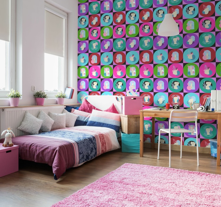 Vaporwave körök és szobrok művészeti tapéta - TenStickers