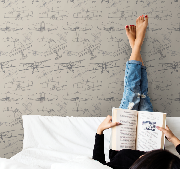 Vintage repülőgép vázlatok Tapéta Művészet - TenStickers