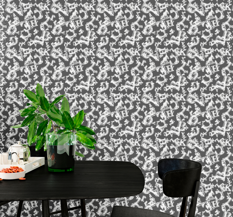 Vintage stílusú betűk fekete betűs tapéta - TenStickers