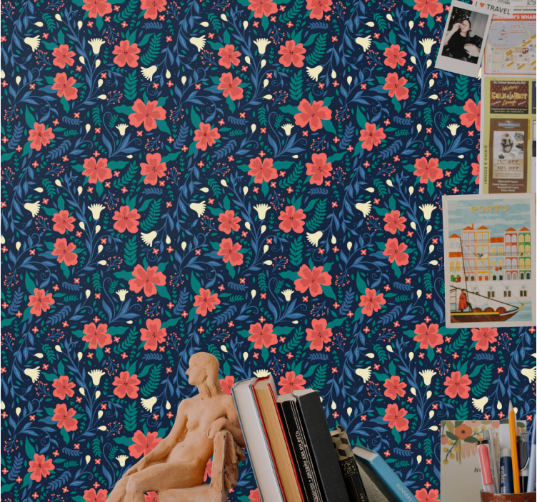 Virágos botanikus nyomat Tapéta Virágok - TenStickers