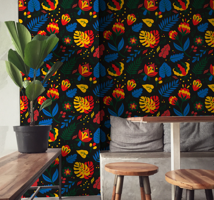 Virágos levélmintás Tapéta Díszítő - TenStickers