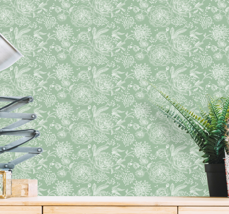 Zöld virágos grandmillenial virág tapéta - TenStickers