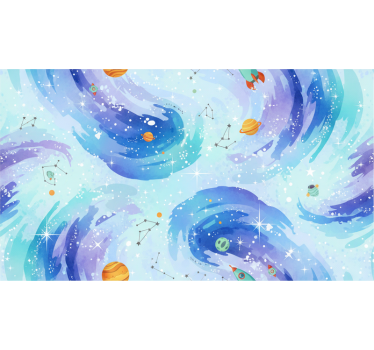 Galaxis stílusú világoskék gyerekszoba tapéta - TenStickers