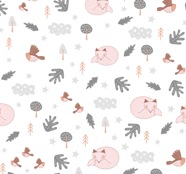 Fehér erdei témájú róka madarak tapéta gyerekeknek - TenStickers