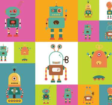 Szórakoztató robotok gyermek hálószoba tapéta - TenStickers