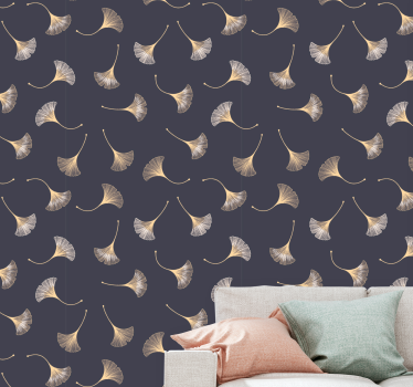 Ginkgo levél sötétkék és arany kortárs tapéta - TenStickers