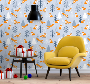 Aranyos róka téli erdő minta design karácsonyi tapéta - TenStickers