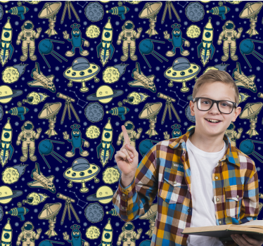 Bolygók, űrhajósok és rakétahajó gyerekek tapéta - TenStickers