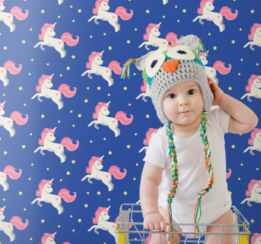 Egyszarvú a kék háttérrel gyerekek háttérkép - TenStickers