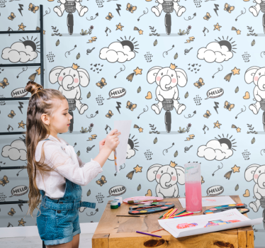 Elefánt lovaglás kerékpár minta tapéta hálószoba - TenStickers