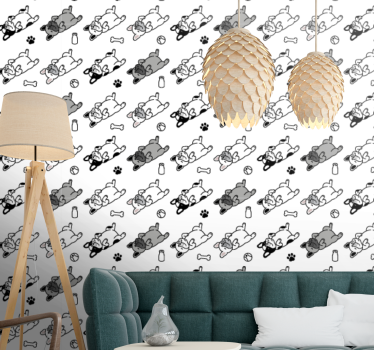 Fekete és szürke kutyamintás tapéta hálószobába - TenStickers