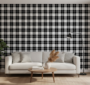 Fekete-fehér kockás tapéta geometriai - TenStickers