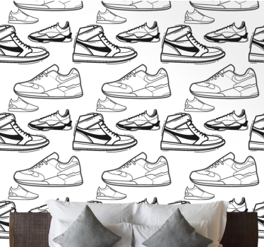 Fekete-fehér retro tornacipő mintás retro tapéta - TenStickers