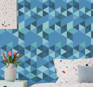 Geometriai négyzetek kék négyzet mintás tapéta - TenStickers