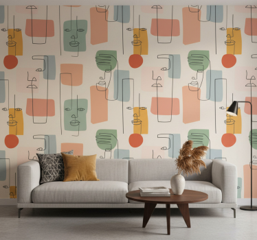 Geometriai tapéta - minimalista falikép arcokkal - TenStickers