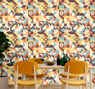Retro színű mozaik Tapéta Geometriai - TenStickers