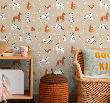 Gyönyörű aranyos kutyák elszigetelt bézs gyerekek tapéta - TenStickers