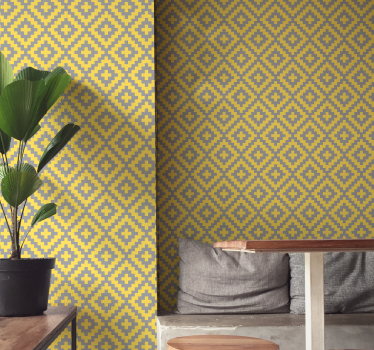 Háromszög minta szürke és sárga geometriai tapéta - TenStickers