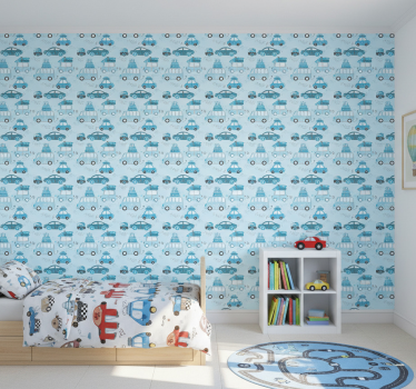 Kék autós mintás gyerekszoba tapéta - TenStickers
