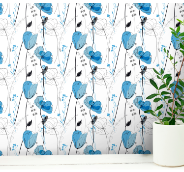 Kék virágos elegancia Tapéta Virágok - TenStickers