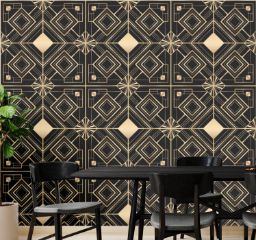 Modern art fekete és arany deco mintás négyzetmintás tapéta - TenStickers
