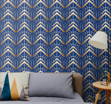 Modern art kék és arany deco mintás geometrikus tapéta - TenStickers