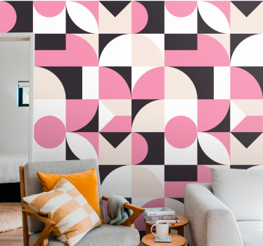 Modern rózsaszín és fekete mintás Tapéta Geometriai - TenStickers