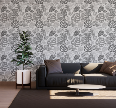 Monstera levelek Szürke tapéta - TenStickers