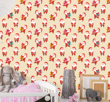 Mosolygó mikulás és karácsonyi ajándékok tapéta - TenStickers