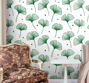 Nagy ginkgo zöld levelek kortárs tapéta - TenStickers