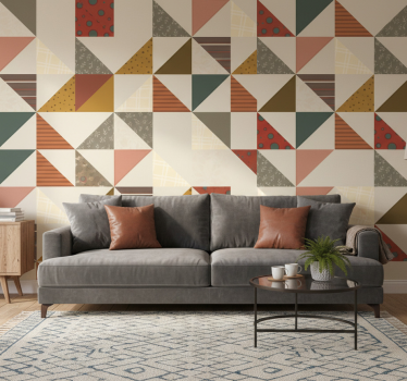 Patchwork geometrikus háromszög mintás tapéta szüret - TenStickers