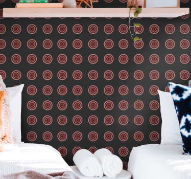 Piros varrat nélküli kerek geometrikus mintás vintage tapéta - TenStickers