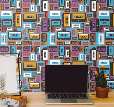 Retro 80 -as évek kazettás minta retro tapéta - TenStickers