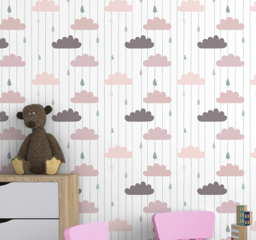 Rózsaszín felhők és esőcseppek gyerekek háttérkép - TenStickers