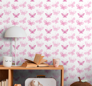 Rózsaszín sziluettek pillangó mintás gyerek tapéta - TenStickers